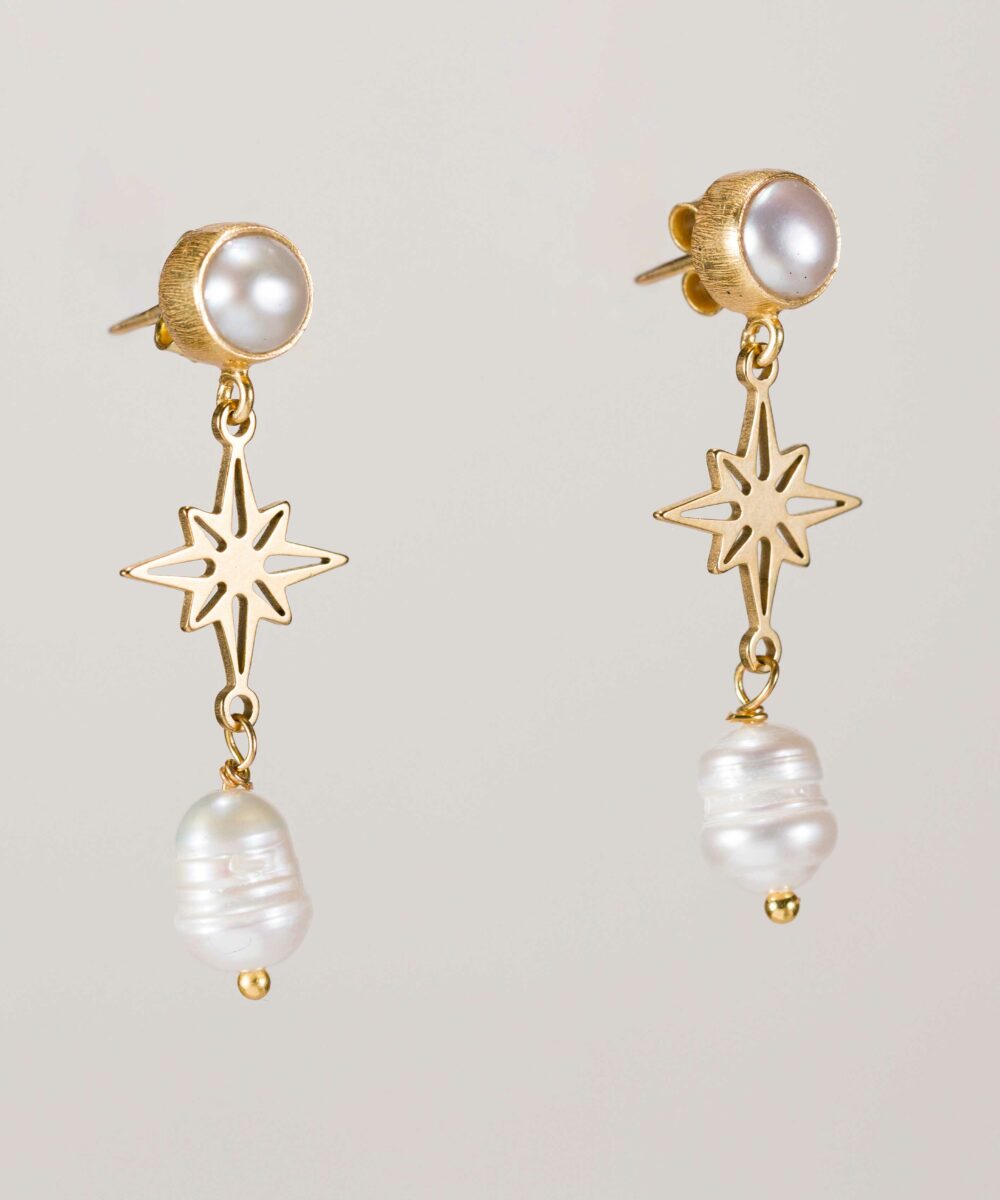 Los Pendientes Perlas Omega de la colección bridal: hechos en plata 925 con un baño de oro, y perla natural de río, que resalta con cualquier look. Pendeintes de novia o invitada.