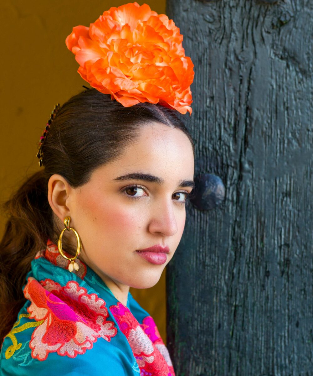 Alternative view of Flor flamenca peonia naranja mango